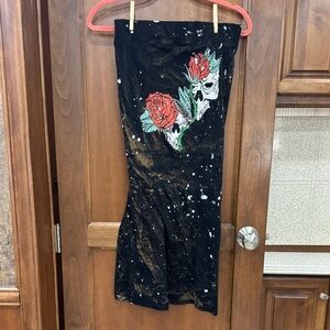 Black Floral Skull Splatter Tube Too Dress Red Rose Accent Grail